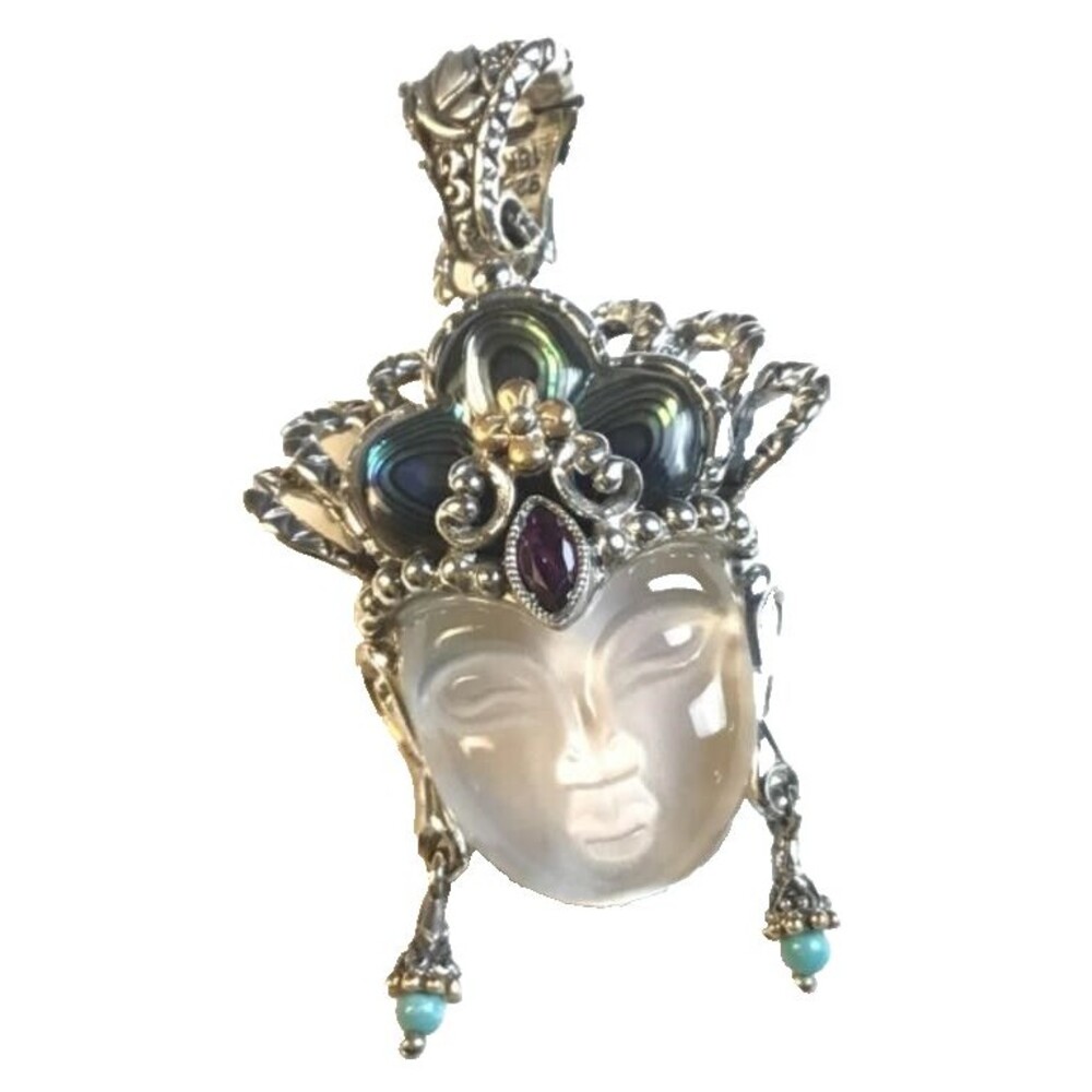Barbara Bixby Sterling Silver 18K Gold Multi Gemstone Guan Yin Enhancer Pendant